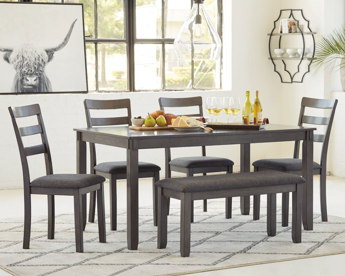 Bridson Dining Table and Chairs with Bench (Set of 6) - The Bargain Furniture