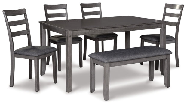 Bridson Dining Table and Chairs with Bench (Set of 6) - The Bargain Furniture